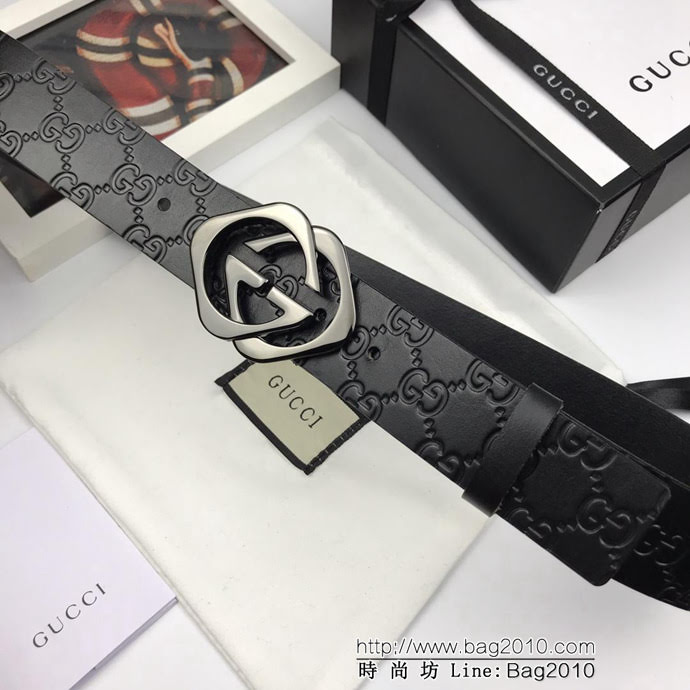 GUCCI古馳 官網經典款 原單品質 義大利單層樹膏皮壓花 專櫃對版 403944 雙層菱形扣 男士皮帶  xfp1461